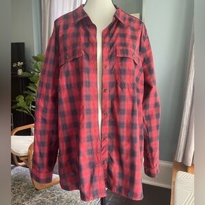 Women’s Red Plaid Performance Wear Button Down Shirt | Size 2XL